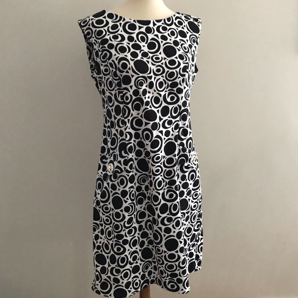 TALBOTS Black White Pattern Dress Hidden Back Zip